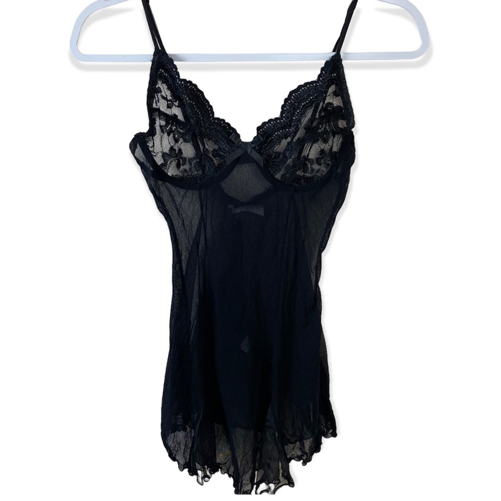 Vintage Black Lace Sheer Lingerie Set New